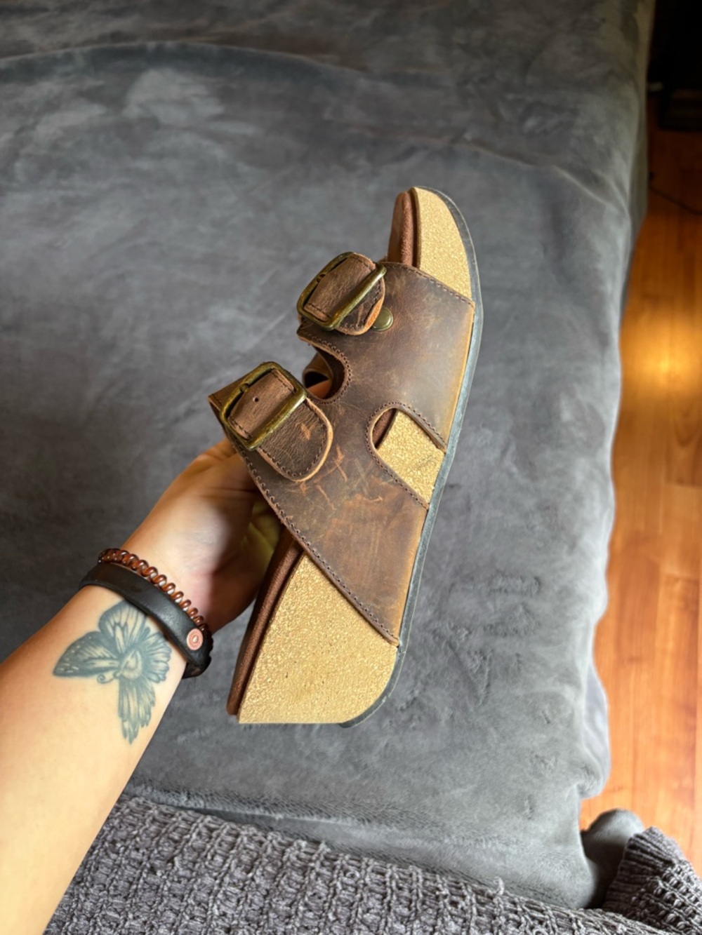White Mountain Footbeds Chandler Brown Cork Wedge Double Strap Sandals, Size 8 - Picture 4 of 9